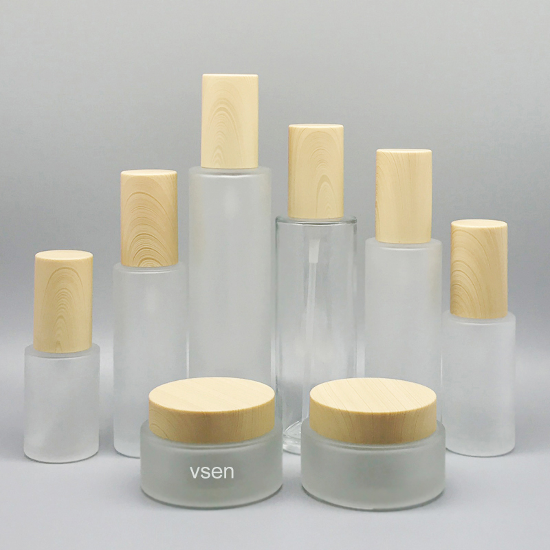 木纹化妆品套装瓶子定制 化妆品亚克力套装瓶子(图2)